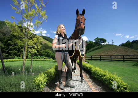 Top young dressage rider Hannah Appleton with her horse Grace, Brightwater, Nelson, New Zealand Stock Photo