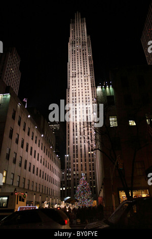 Rockefeller Center at Christmas, Manhattan, New York City Stock Photo