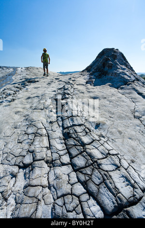 Landscape with cracked earth at the muddy volcanoes in Berca, Romania Stock Photo
