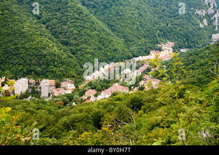 Aerial view of the Herculane touristic town in Romania Stock Photo