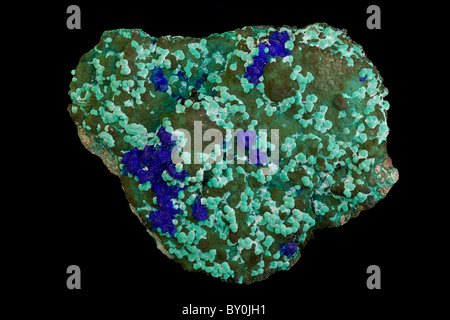 Azurite and Malachite - Arizona - Both very common secondary copper ores produced by copper sulfide weathering Stock Photo