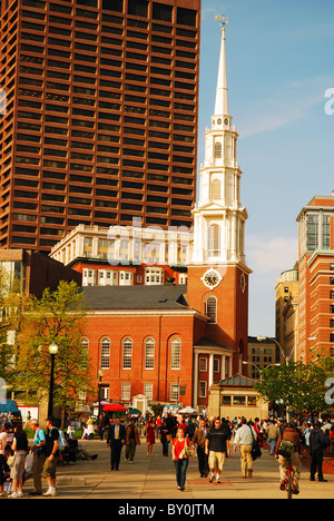 The Park Street Church rises on the boundary of Boston Common in Boston Massachusetts Stock Photo