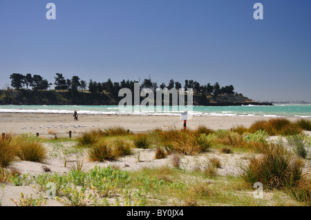 Beach and sand dunes, Caroline Bay, Timaru (Te Tihi-o-Maru), Canterbury, South Island, New Zealand Stock Photo