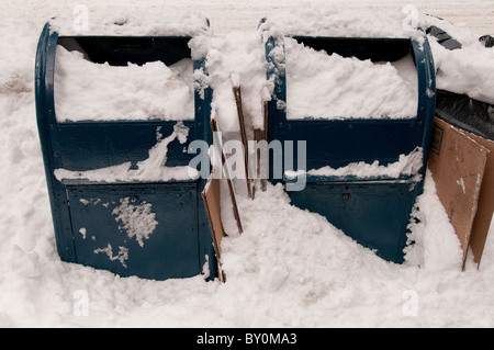 Snow Storm, December 26, 2010, United Staes Postal Service mail boxes, 5th Avenue Stock Photo