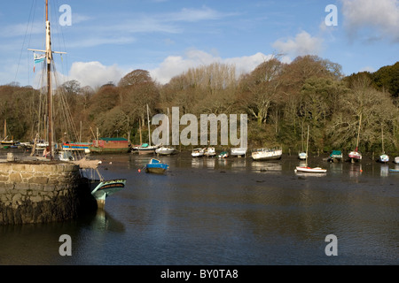 Boats on the Penryn river, Cornwall on a calm winters day Stock Photo