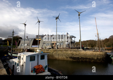 Wind turbines at the eco friendly Jubilee Wharf, Penryn, Cornwall. Stock Photo