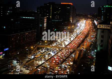 Traffic jam in central Beijing, China. 30-Dec-2010 Stock Photo