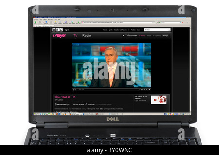 Watching the evening news via the BBC iPlayer on a Laptop Computer, UK Stock Photo
