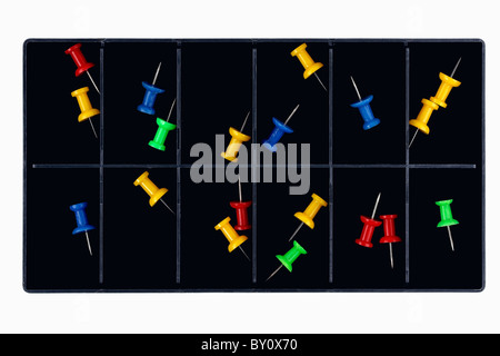 clip image - push pins in accessory box or compartments of tool box Stock Photo