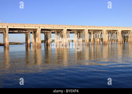 Concrete pilings for Hilton Head bridge in late afternoon Stock Photo