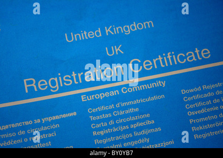 The DVLA vehicle registration certificate V5 Stock Photo