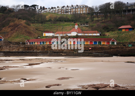 Coloured Beach Huts Scarborough, North Yorkshire Stock Photo