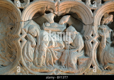 Stone relief carvings in the Abbaye de Fontenay Abbey Burgundy France Stock Photo