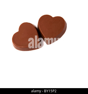 Two chocolate hearts isolated Stock Photo
