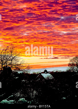 Winter sunset over Goathland, North Yorkshire. Stock Photo