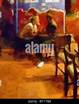 Illustration of couple talking in a bar Stock Photo
