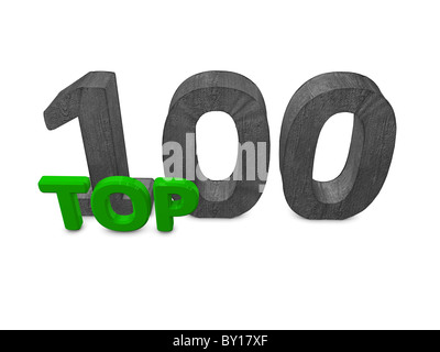 3d rendering TOP 100 graphic concept, isolated on white background. Stock Photo