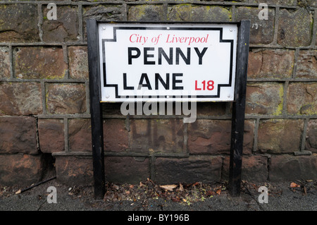 Penny lane street sign in Liverpool. Penny Lane was made famous by the Beatles recording of the same name. Stock Photo
