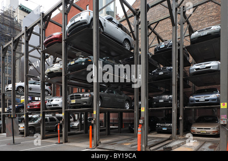 Pallet parking system in Manhattan, New York City, United States of America Stock Photo