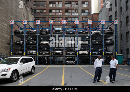 Pallet parking system in Manhattan, New York City, United States of America Stock Photo
