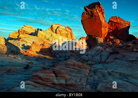 First light bathes the sandstone landscape in Nevada's Valley of Fire State Park. Stock Photo