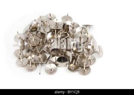 Pile of silver drawing pins Stock Photo