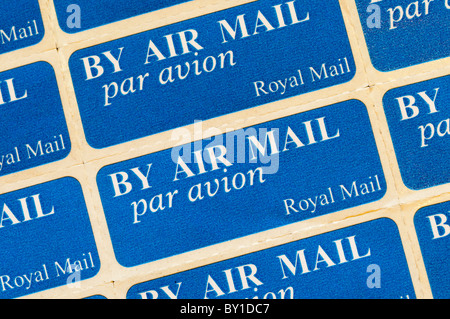 A sheet of blue Par Avion / By Air Mail stickers Stock Photo