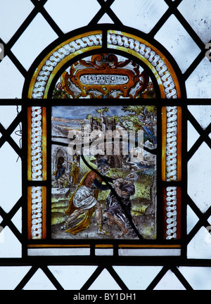 Circa 17th Century stained glass, Flemish School, Parish Church of St Peter, Radway, Warwickshire; Stock Photo