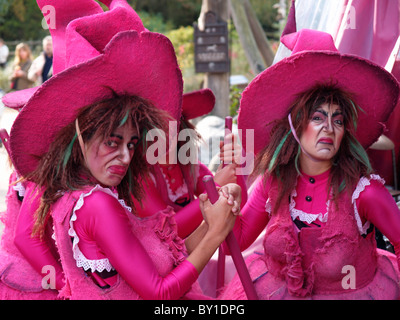 Pink Disney witches performing in Eurodisney Paris France halloween season Stock Photo