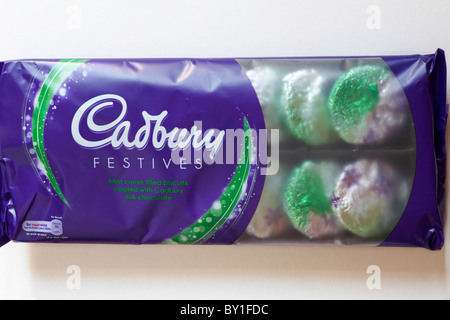 Packet of Cadbury Festives mint flavour biscuits isolated on white background Stock Photo