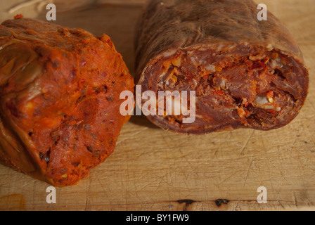 nduja and soppressata. Two typical calabrese charcuterie Stock Photo