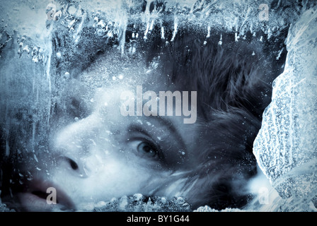 Woman in ice Stock Photo