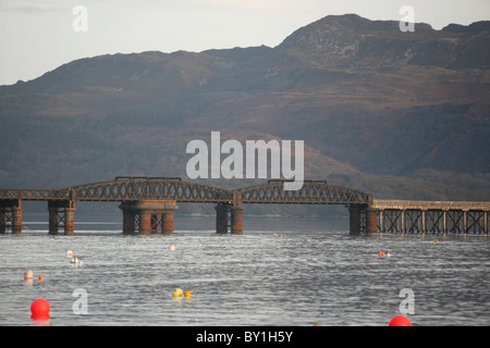Railway Bridge over the River Mawddach at Barmouth , Wales Stock Photo