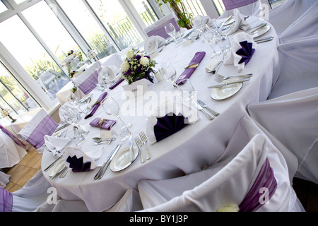 laid wedding breakfast reception tables Stock Photo