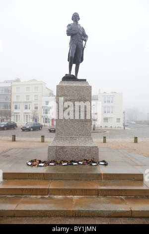 statue of Nelson in old portsmouth showing inscription Stock Photo