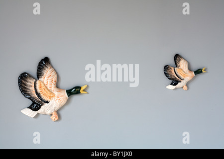 Two Flying duck ornaments on wall Stock Photo