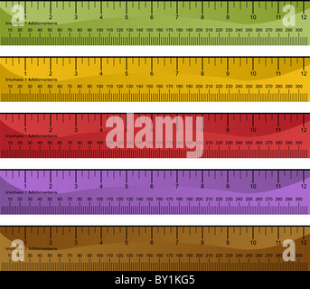 Millimeter and inch ruler set isolated on a white background. Stock Photo