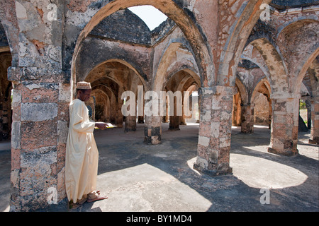 The magnificent ruins of the Great Mosque at Kilwa Kisiwani which was first built in the 10th and 11th centuries with important Stock Photo