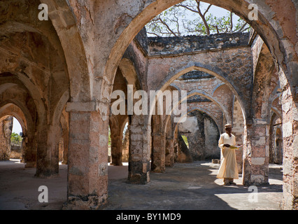 The magnificent ruins of the Great Mosque at Kilwa Kisiwani which was first built in the 10th and 11th centuries with important Stock Photo