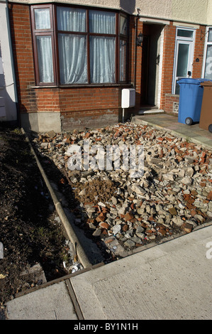 Home renovation: preparing foundation before laying concrete on a front garden Stock Photo