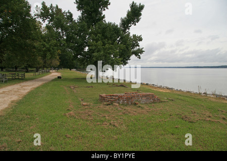 Some original foundations, part of historic Jamestowne settlement on the James River, Virginia, United States. Stock Photo