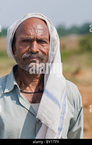 An elderly man pictured in a rural area of Madhya Pradesh in India Stock Photo