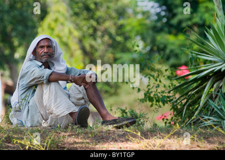 An elderly man pictured in a rural area of Madhya Pradesh in India Stock Photo