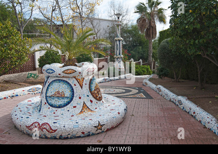 The Rincon del Hornillo which is behind the El Hornillo beach in Aguilas decorated with mosaic tile by Juan Martinez Casuco. Stock Photo