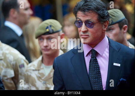 Actor and director Sylvester Stallone arrives for the premiere of 'The Expendables,' on Monday night, August 9, 2010, at the Stock Photo