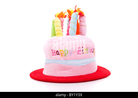 birthday hat cake isolated on white Stock Photo