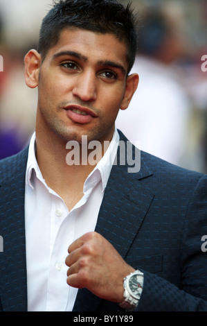 World chamption boxer Amir Khan arrives for the premiere of 'The Expendables,' on Monday night, August 9, 2010, at the Odeon, Stock Photo