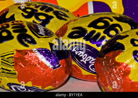 cadbury chocolate creme egg multi pack close up with various eggs in and out of focus Stock Photo