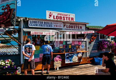 Crowded line waiting to eat at popular Reds Eats in Wicasset Maine in New England Stock Photo