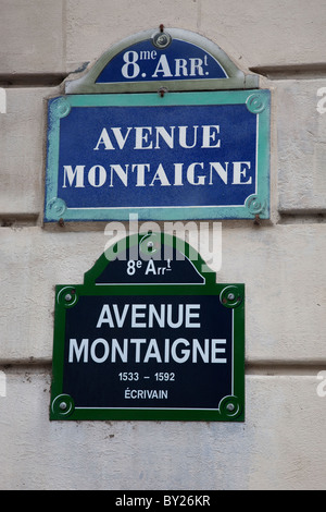 Avenue Montaigne Street Sign in Paris, France Stock Photo